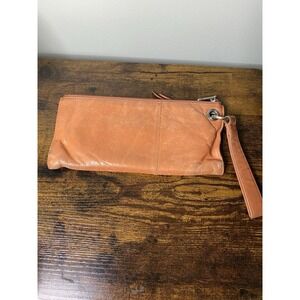 HOBO Burnt Orange Leather Wristlet Clutch Wallet Purse Boho Chic